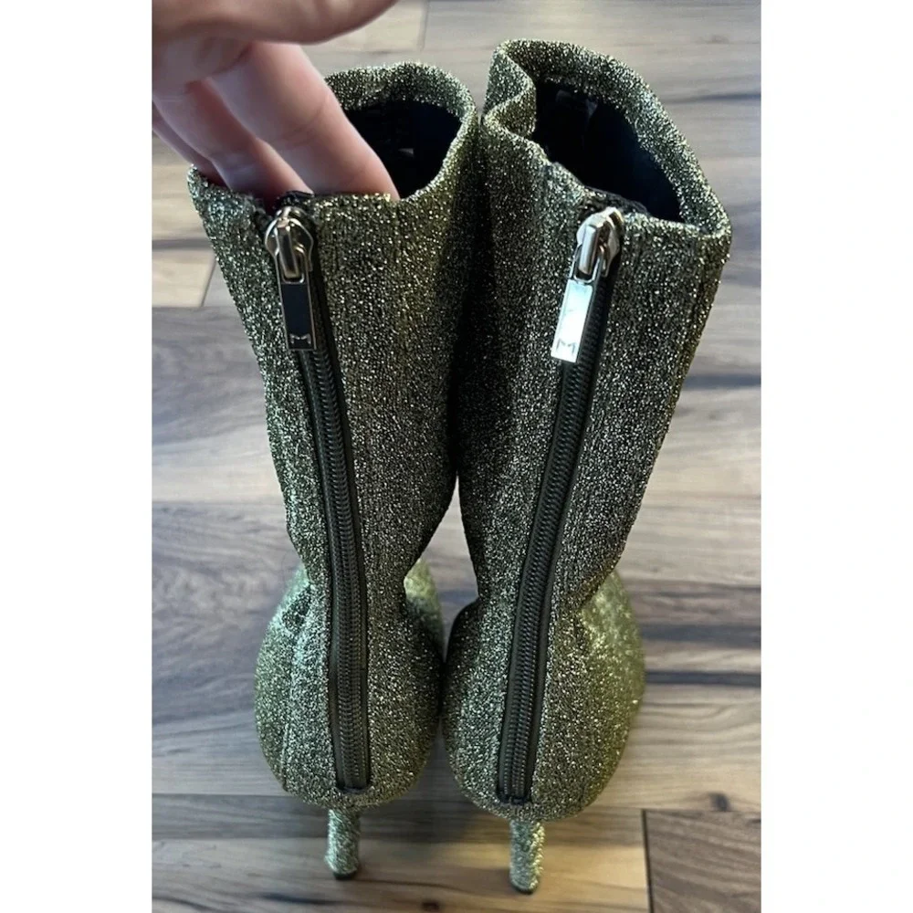 Marc Fisher Green Gold Sparkle Sock Boots Pointed Toe 3 In Heel Size 7.5